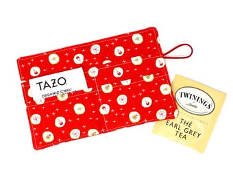 Tea Bag Wallet - Red and Green Christmas Fabric - Festive Holiday Gift - Tea Bag Holder - 4.5" Tall - Gift for Tea Drinker