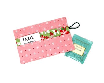 Tea Bag Wallet - Poinsettia Fabric - Kitty Christmas by Urban Chiks - Tea Bag Holder - 4.5" Tall - Gift for Tea Drinker