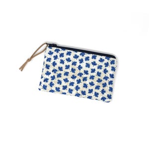 Small Zippered Pouch - Blue Maple Leaf Fabric - O Canada - Nylon Zipper, Faux Suede Pull, Coin Purse, 5.5" Wide