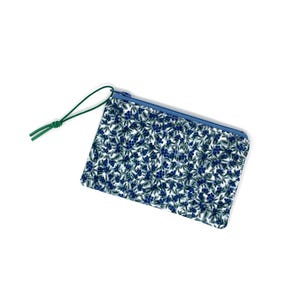 Small Zippered Pouch - Rifle Paper Co Fabric - Meadow - Blue and Green Floral Print - Nylon Zipper, Coin Purse, 5.5&quot; Wide