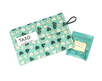 Tea Bag Wallet - Valentine's Day Fabric - Mint for You - Green Hearts - Tea Bag Holder - 4.5" Tall - Gift for Tea Drinker - Small Gift