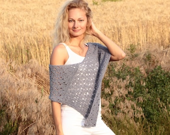Summer knit poncho, Women lace poncho cover up, Knit gray poncho, Beach poncho,  Airy summer cape, Handmade poncho top, Lightweight wrap