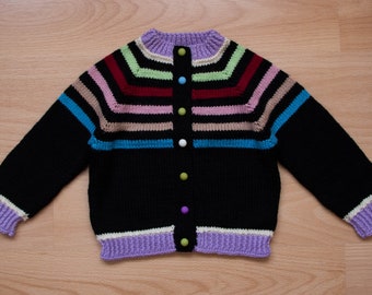 READY to SHIP Size 2-3 years Kids striped hand knits sweater, baby wool cardigan, winter child cardigan, toddler warm cardigan, boy girl