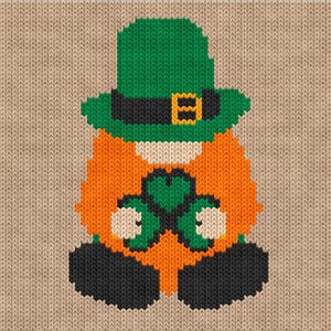 Gnome porte-bonheur de la Saint-Patrick avec trèfle porte-bonheur - grille de tricot - modèle PDF pour tricot, intarsia, Fair Isle, point en double
