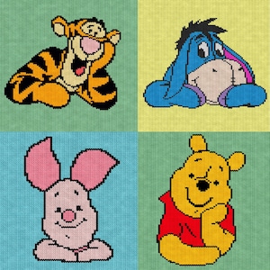 Conjunto de gráficos de Winnie the Pooh y sus amigos para tejer a mano y a máquina, crochet de tapiz, punto doble, Fair Isle, descarga instantánea en PDF