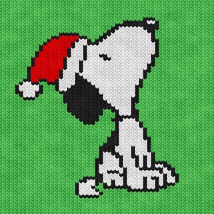 Christmas Santa Snoopy Knitting Chart – PDF Pattern for Machine & Hand Knitting, Intarsia, Fair Isle, Duplicate Stitch - xmas hat puppy dog