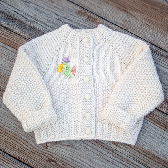 White Floral Jacket for Babies 3-6 Months Christening Sweater