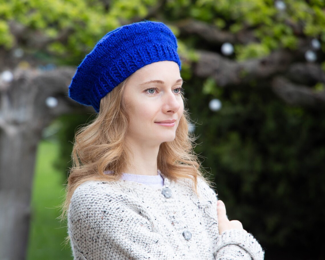 Royal blue beret hat knit women french beret alpaca wool hat Etsy