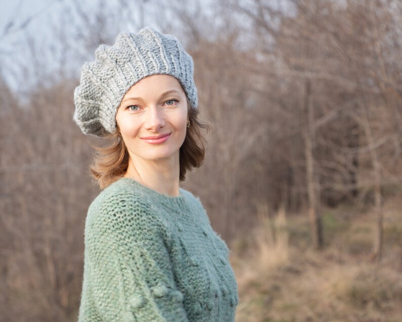 Chunky Knit Beret Cap Merino Wool Beret Women French Beret Hat Etsy