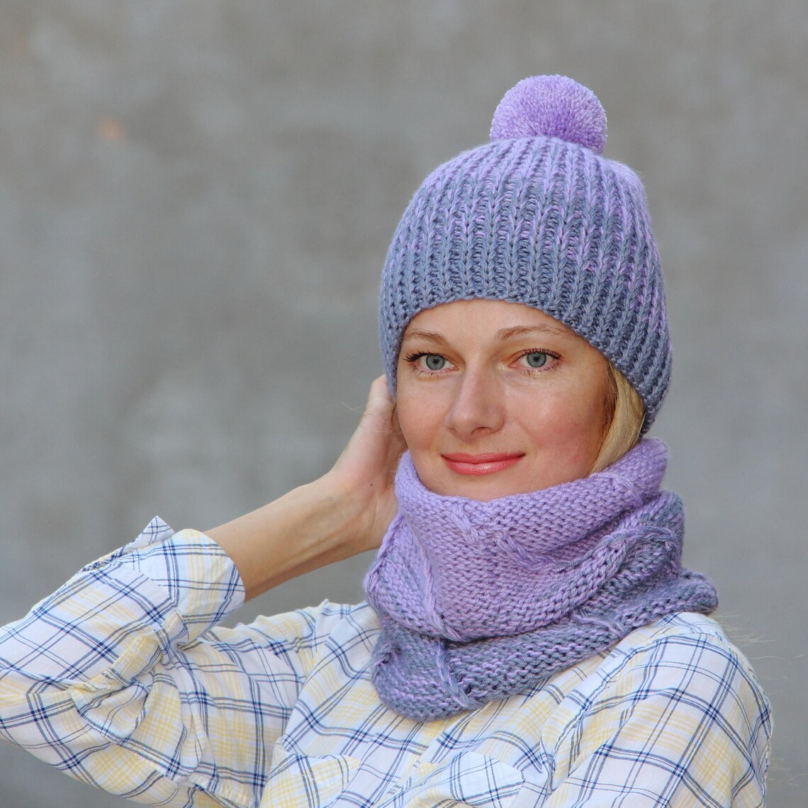 Women neck warmer women knit scarf purple wool scarf women Etsy