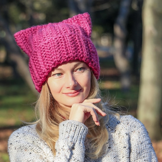 Warm Hat Women Pink Hat Knit Pussy Hat Winter Women Hat | Etsy