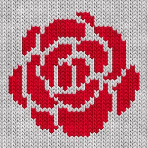 Breitabel rode roos bloem – pdf-patroon voor machinaal en handbreien, intarsia, Fair Isle, bloemenkleuren met dubbele steek