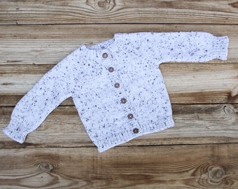 Blanco Tweed bebé Cardigan niños suéter tejido a mano niño suéter bebé cardigan mano punto bebé suéter lana bebé cardigan ducha regalo