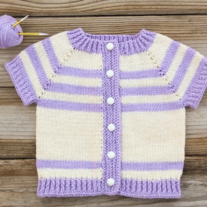 Size 3-6 months Short Sleeve Baby Cardigan, Knitted Toddler Vest, Baby Girl Vest, Baby Sleeveless Cardigan, Hand Knit Baby Vest, Striped