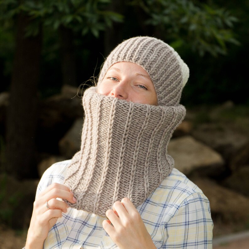 Hand knit neck warmer brown knit scarf men neck warmer women Etsy