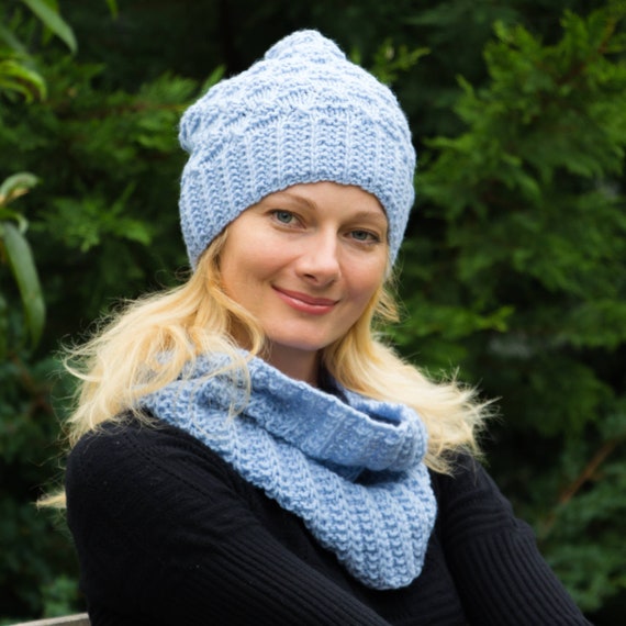 Light Blue Hat Women Knit Beanie Pale 