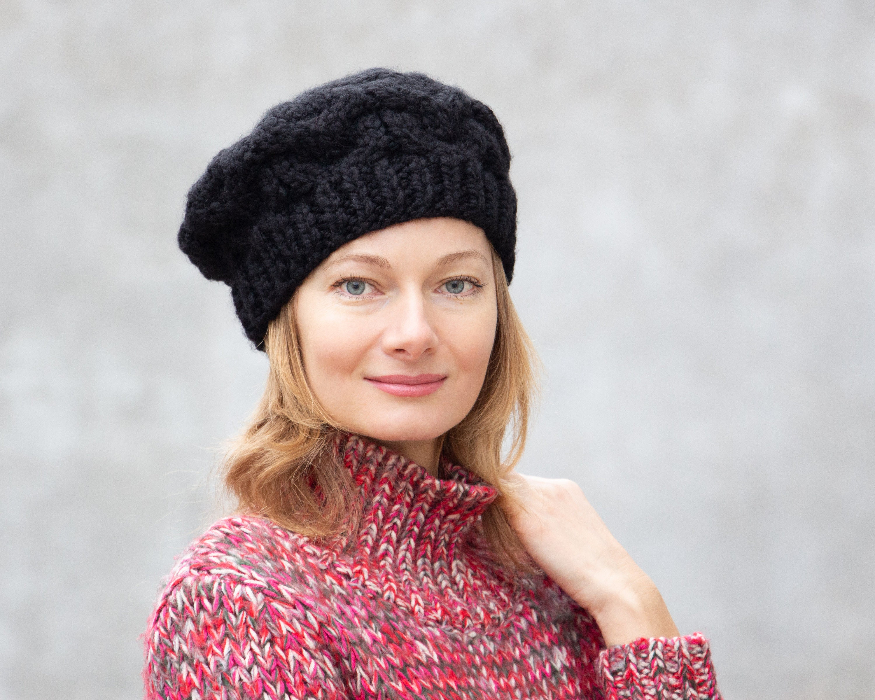 Knit Wool Beret Women French Beret Hat Chunky Winter Beret Etsy