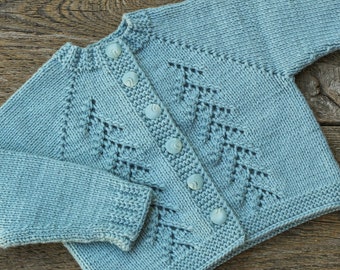 READY to SHIP Size 9-12 months Teal Hand Knitted Baby Sweater, Wool Baby Cardigan, Baby Boy Jumper, Baby Girl Sweater, Toddler Sweater Teal