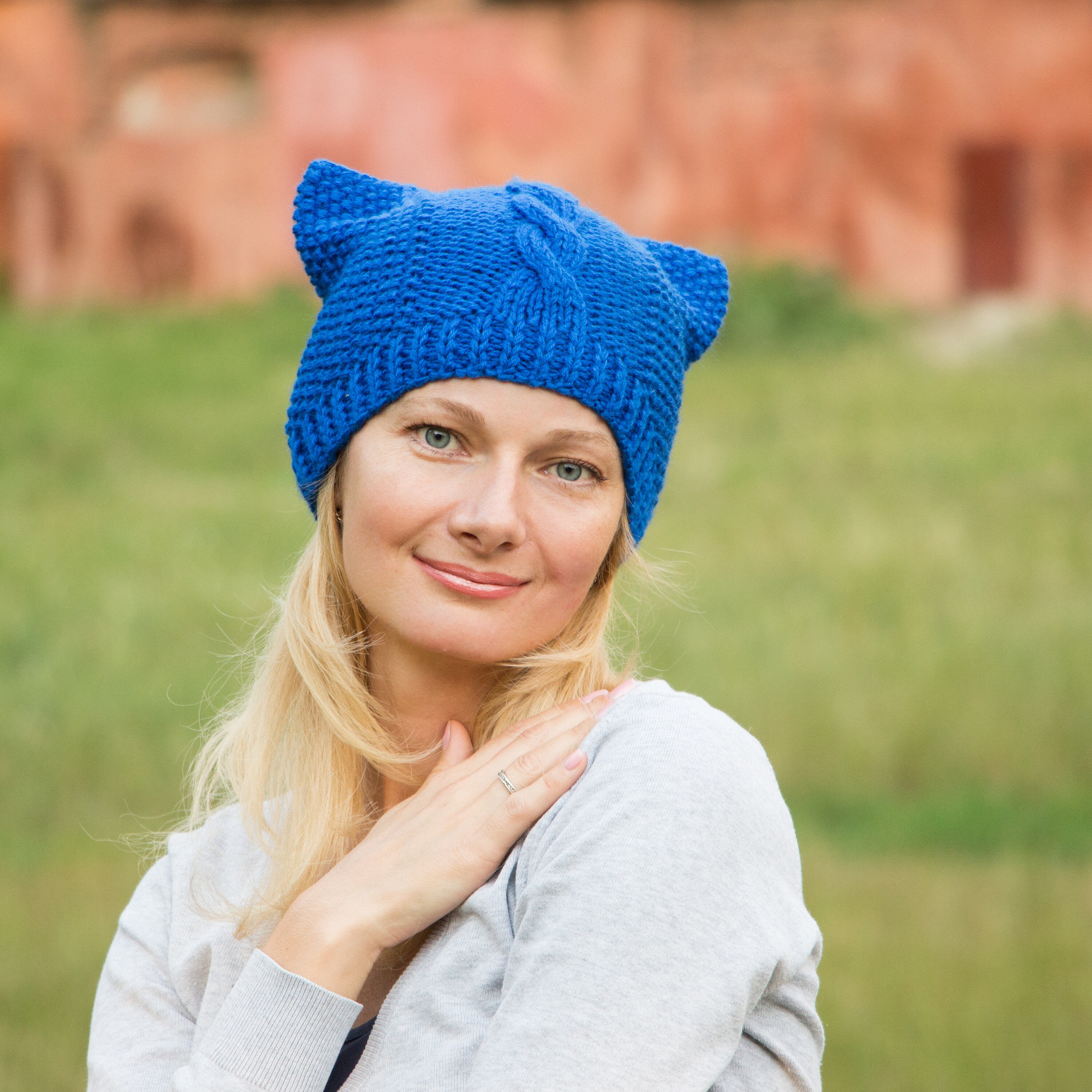 Blue Pussy Hat Knit Pussyhat Winter 