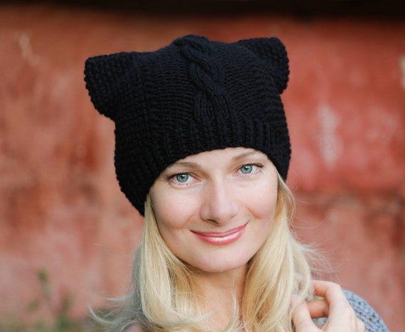 Black Pussyhat Black Cat Hat Knit 