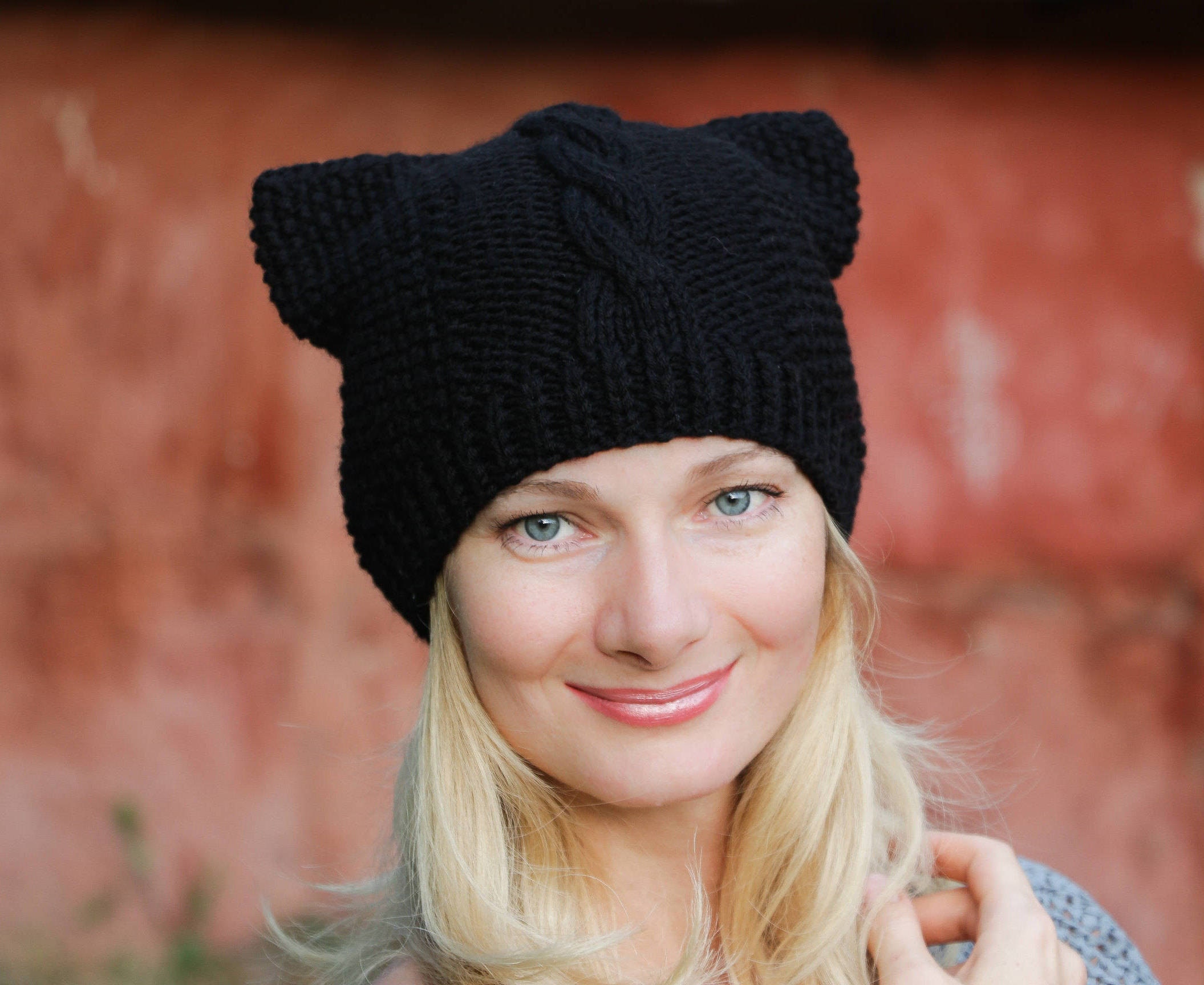 Black Pussyhat Black Cat Hat Knit 