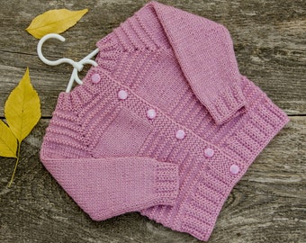 KLAAR VOOR VERZENDING maat 18-24 maanden Blush baby trui Gebreide baby meisje trui Baby vest winter blozen roze vest Peuter trui jas