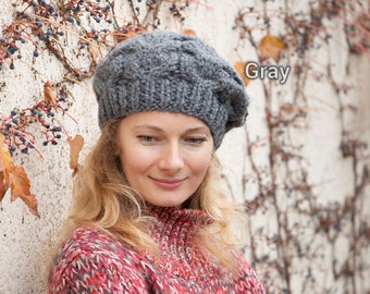 Knit wool beret women french beret hat chunky winter beret gray women beret large knit beret women big beret thick beret knit french hat