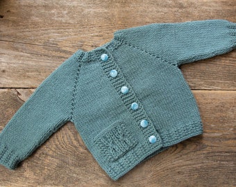 KLAAR om maat 9-12 maanden teal handgebreide babytrui, wollen babyvest, handgebreid peutervest, voor babyjongen, pasgeboren, baby te verzenden