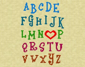 Alphabet mit Herz - PDF Strickmuster für Maschinen- & Handstricken, Intarsien, Fair Isle, Doppelstich