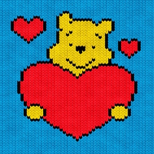 Winnie the Pooh in Love Knitting Chart – PDF Pattern for Machine & Hand Knitting, Intarsia, Fair Isle, Duplicate Stitch colorwork projects