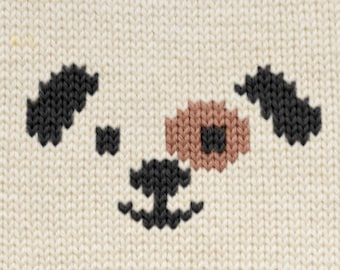 Patch-Eyed Puppy Knitting Chart - PDF knitting pattern - colorwork diagram and written pattern - for kids hats, sweaters, blankets, pillows