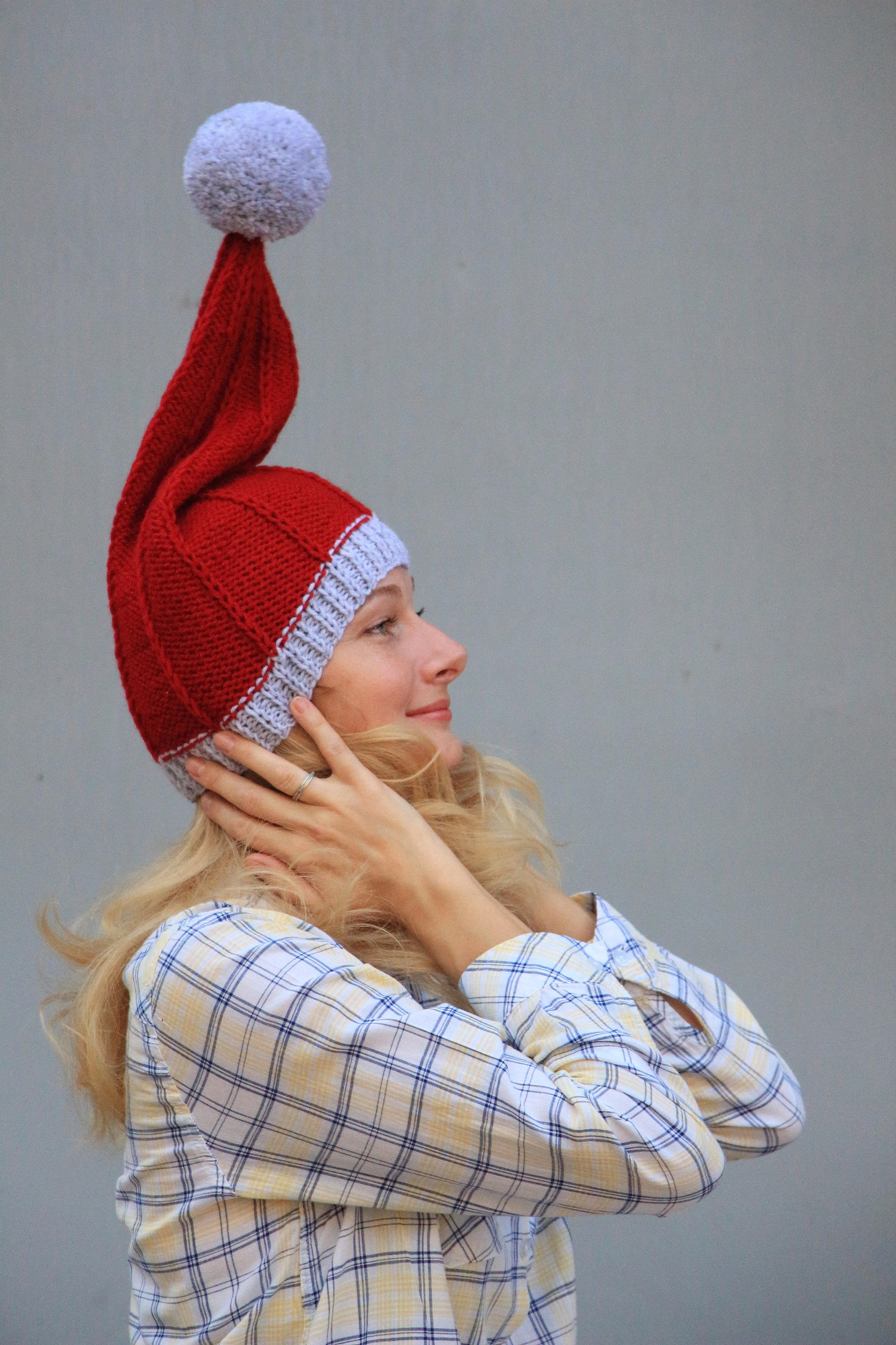 Knit santa hat women christmas beanie pom pom hat red  Etsy