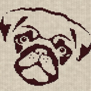 Pug Head Silhouette Knitting Chart or Tapestry Crochet – PDF Pattern for Machine & Hand Knitting, Intarsia, Fair Isle, Duplicate Stitch