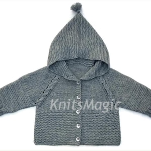 Baby Knit Hooded Cardigan PDF Pattern, Raglan, Easy Beginner, sizes  0 - 9 months