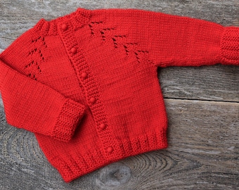 READY to SHIP size 18-24 months Knitted Baby Sweater Red, Christmas Toddler Cardigan, Baby Knitwear, Kids Sweater,  Girl Boy Infant  Sweater