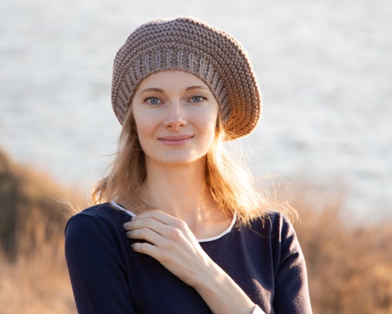 Tan Winter Beret Hand Knit French Beret 
