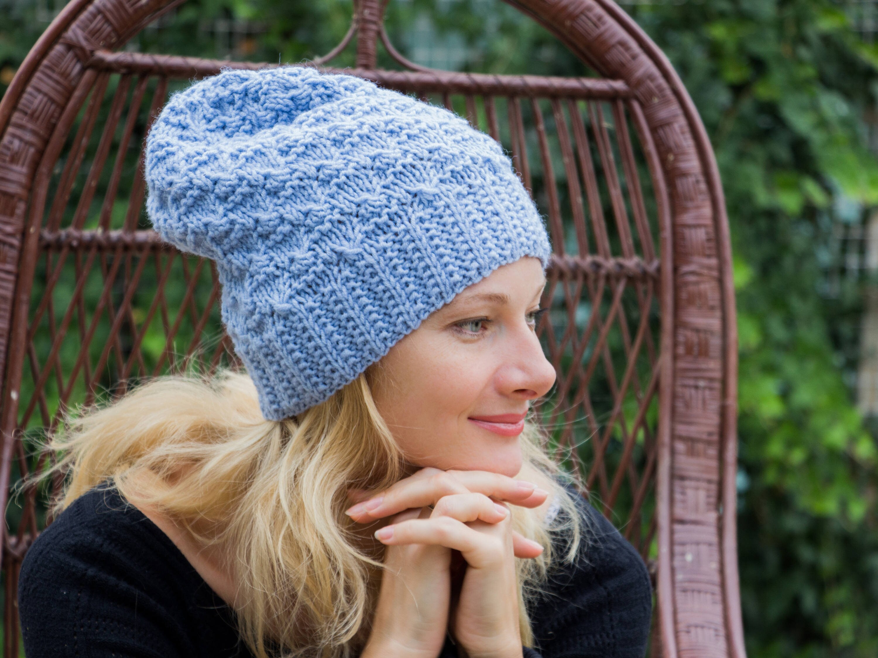 Light Blue Hat Women Knit Beanie Pale 