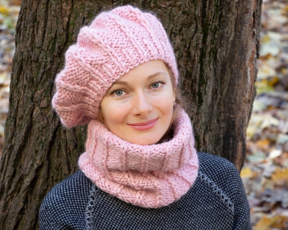 Blush Pink Beret Hat Alpaca Wool Beret Woman Knit Hat Chunky | Etsy