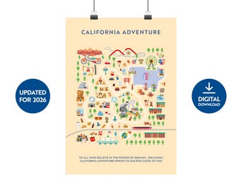 Impresión del mapa de California Adventure – Descarga digital. Actualizado para 2026.