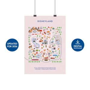 Impresión del mapa de Disneyland – Descarga digital. Actualizado para 2026.