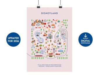 Impresión del mapa de Disneyland – Descarga digital. Actualizado para 2026.