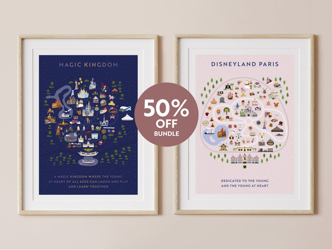 50% OFF Set of Any 2 Posters Bundle Choose From 1 WDW Map 2 - Etsy