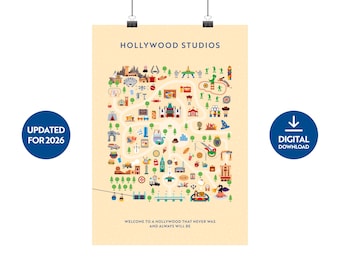 Impresión del mapa de los estudios de Hollywood – Descarga digital. Actualizado para 2026.