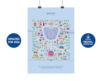 Impresión del mapa de Epcot – Descarga digital. Actualizado para 2026.