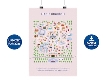 Impresión del mapa de Magic Kingdom – Descarga digital. Actualizado para 2026.
