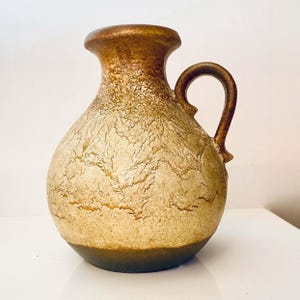 Vintage SCHEURICH Keramik Handle Vase, Brown & Ochre Fat Lava Haro Decor, Model 495-20, West Germany Pottery, Mid Century Modern WGP Jug