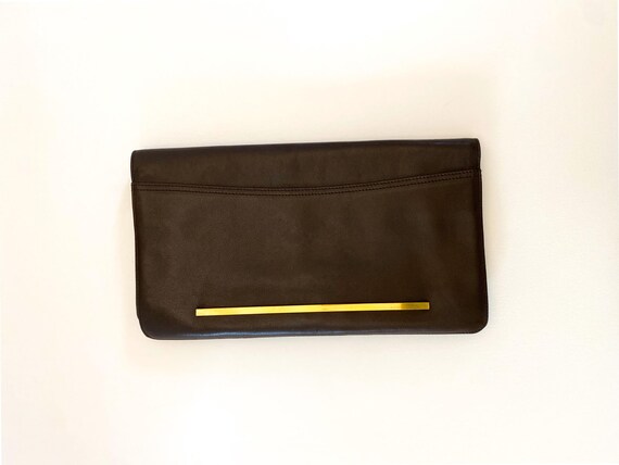 Vintage braun leder Clutch mit gold Abendtasche 80er 90er