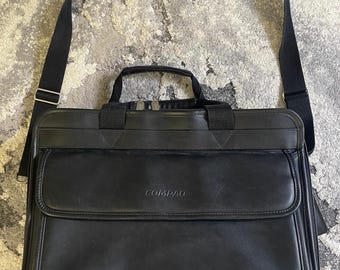 Vintage Compaq Leder-Laptop-Aktentasche mit mehreren Fächern (Schwarz, One Size, OS)