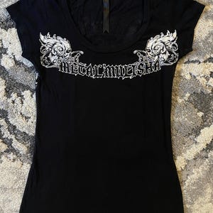 Metal Millisha Women's 3/4 Sleeve Graphic Tee (Black, Medium, M)