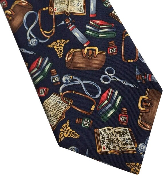 Alynn Neckwear Vintage Men's "Is There a Doctor in The House" 100% Silk Necktie (Navy, 3.75" x 55.25") View 2